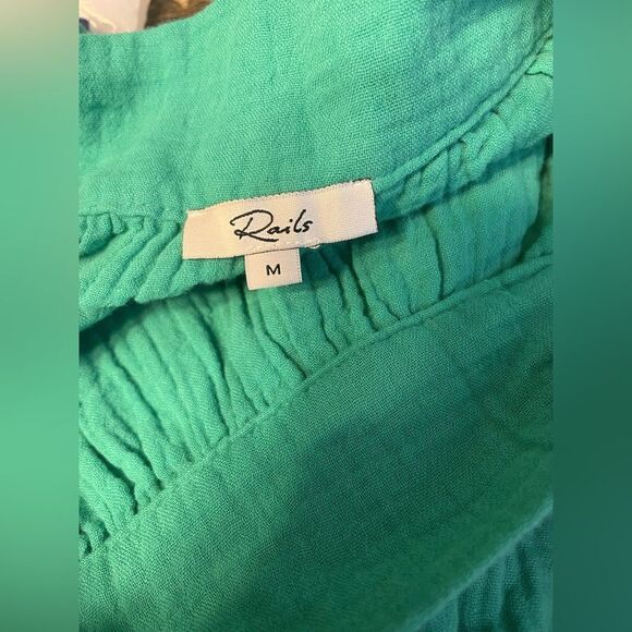 RAILS Everdeen Dress Organic Cotton Green Ruffled Sleeves Sz Medium - Picture 7 of 10